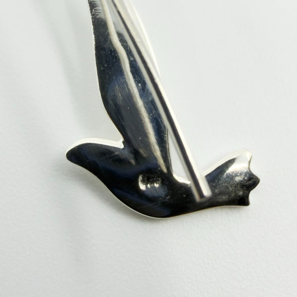 Unusual Sterling Silver Large Dove Drop Earrings on Sheperd Hooks 925