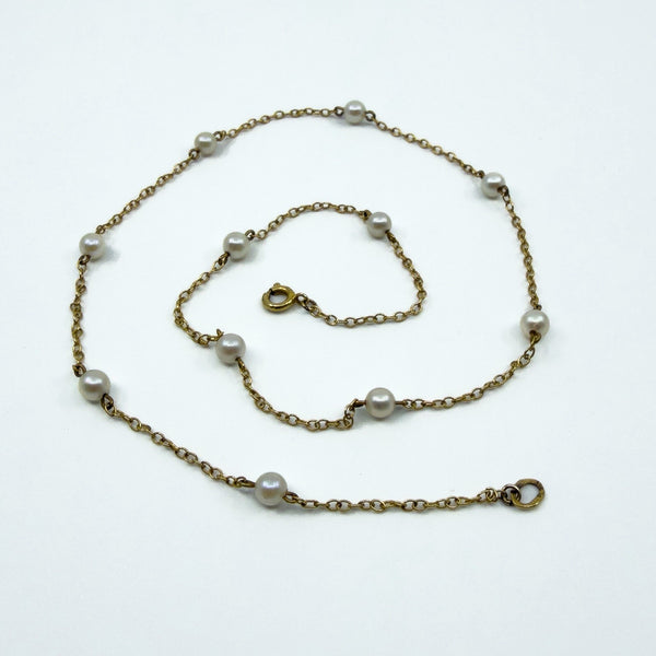 Vintage 9ct Gold Beaded Pearl 16” Chain / Necklace 375