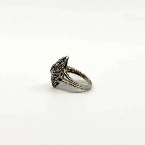 Sterling Silver Natural Diamond Navette Cocktail Ring 925 Size N - O