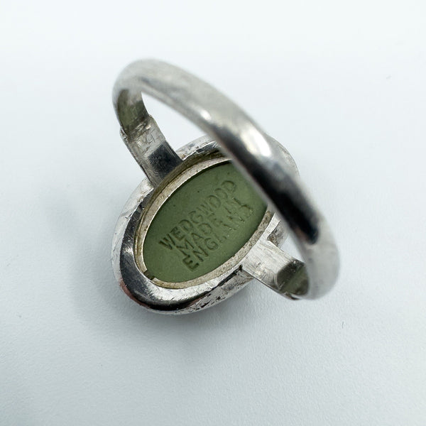 Vintage Sterling Silver Wedgewood Green Jasper Ware Cameo Ring 925 Size N - O