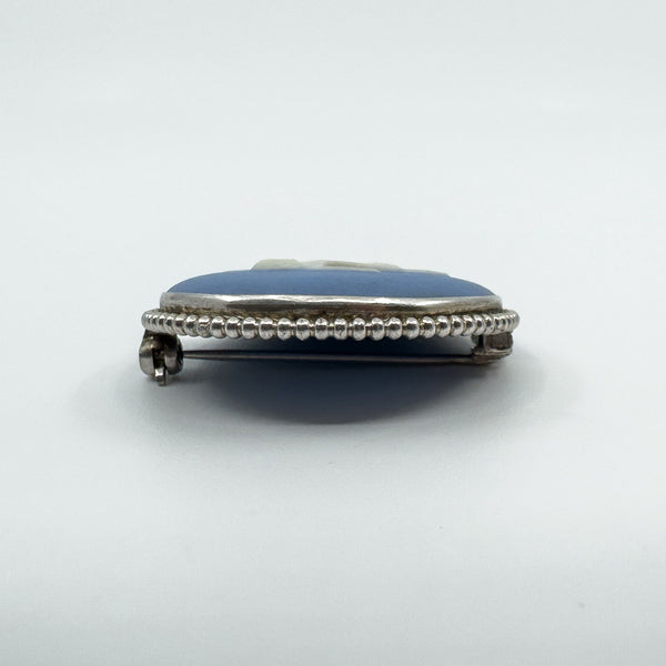 Vintage Sterling Silver Wedgewood Cupid Cherub Blue Jasper Ware Cameo Brooch 925