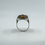 Huge Chunky Sterling Silver 4.50ct Citrine & Marcasite Cocktail Ring Size O - P