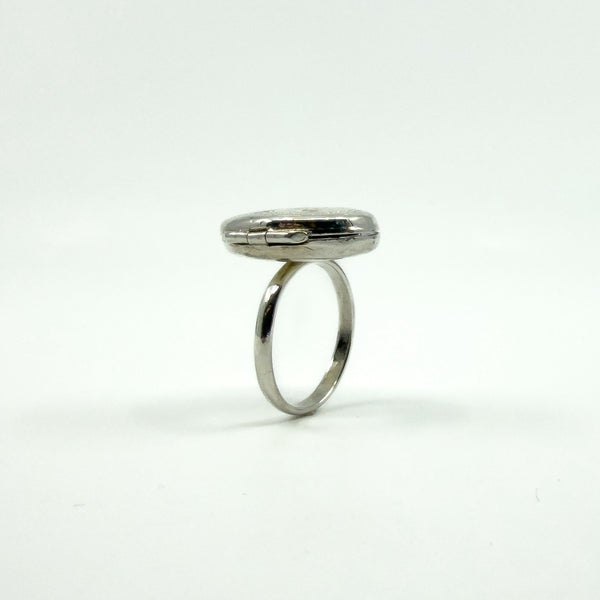 Large Chunky Vintage Sterling Silver Engraved Secret Locket Ring 925 Size Q - R