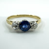 Antique 18ct Gold Sapphire & Old Cut Diamond Trilogy Ring 750 Size P