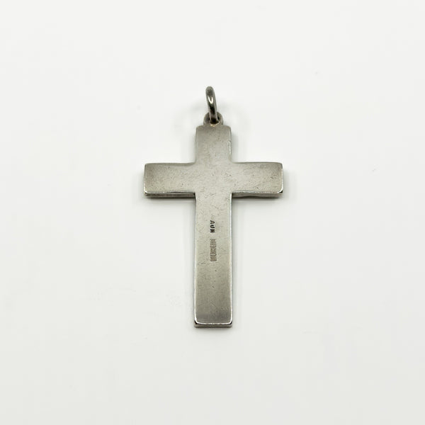 Vintage Large Sterling Silver Engraved Christian Cross Pendant 925 (Birm 1973)