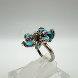 Huge Unusual Enamelled Blue Flower Pansy CZ Cocktail Ring Size L - M 6g