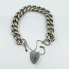 Chunky Sterling Silver Vintage Curb Links Bracelet Heart Padlock & Key Charm 925