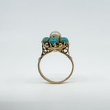 Antique 14ct Gold Pearl & Turquoise Ring Size L 