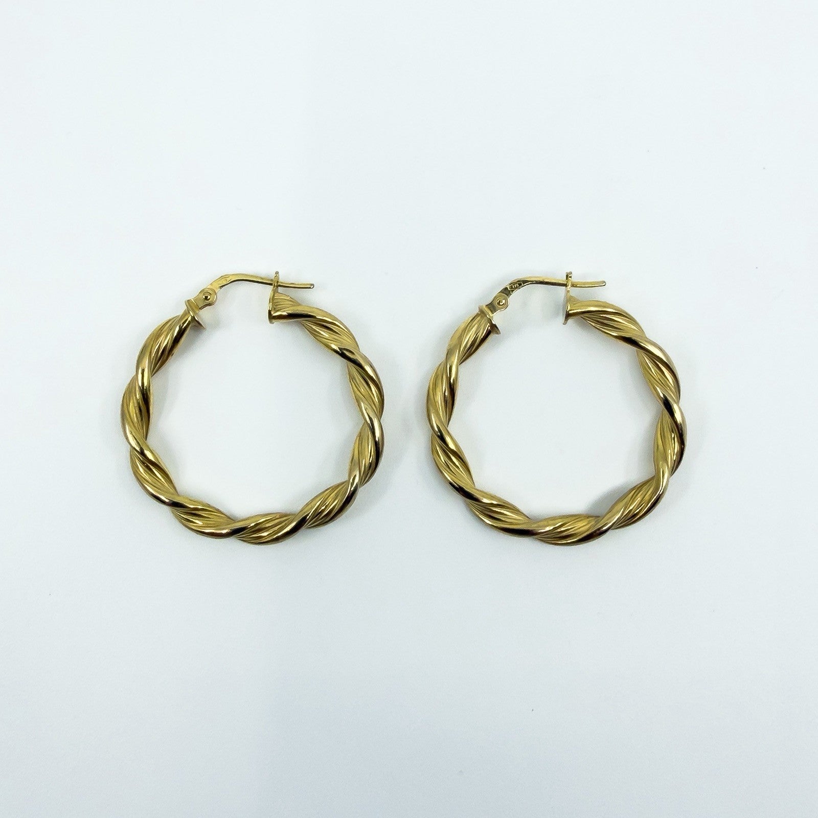 Large Vintage Twisted 9ct Gold Hoop Earrings 375