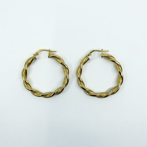 Large Vintage Twisted 9ct Gold Hoop Earrings 375