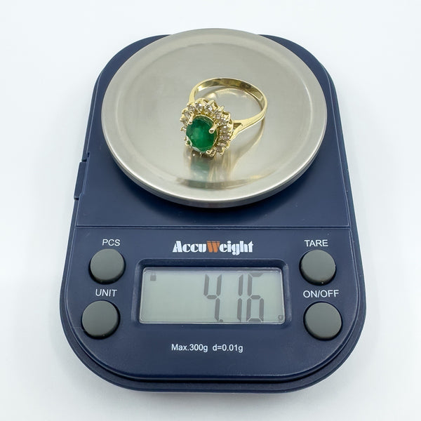 14ct Gold 1.77ct Emerald & Diamond Cluster Ring 585 Size N Engagement Stacking