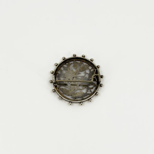 Antique Victorian Aesthetic Sterling Silver Yellow & Rose Gold Floral Brooch 925