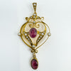 Rare Antique 15ct  Gold Pearl & Pink Tourmaline Lavalier Pendant Art Nouveau