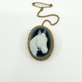 Vintage 9ct Gold Blue Agate Cameo Equestrian Horse Brooch / Pendant 375