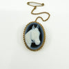 Vintage 9ct Gold Blue Agate Cameo Equestrian Horse Brooch / Pendant 375