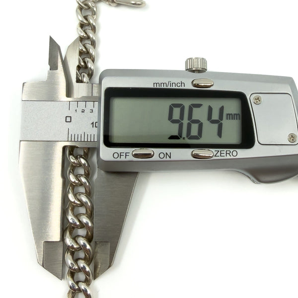 Chunky Sterling Silver Vintage Curb Links Bracelet Dog Clip & T-Bar Charm 925