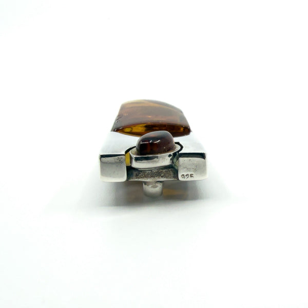 Large Chunky Sterling Silver Modernist Baltic Amber Pendant 925