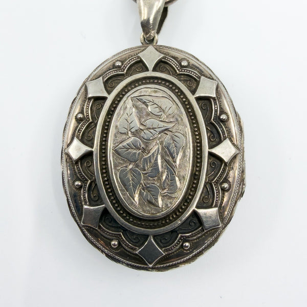 Large Antique Victorian Sterling Silver Reversible Locket & 18.5" Book Chain 925