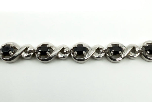 Sterling Silver Natural Sapphire & Diamond Tennis 7.5" Bracelet 925