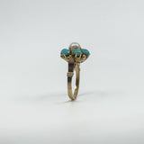 Antique 14ct Gold Pearl & Turquoise Ring Size L 