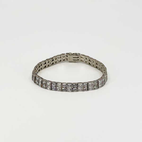 Chunky Sterling Silver 40ct Double Row CZ Tennis 8" Bracelet 925