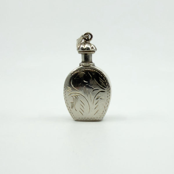Chunky Sterling Silver Vintage Perfume / Poison Bottle Engraved Pendant 925