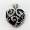 9ct White Gold Diamond & Onyx Heart Pendant / Charm 