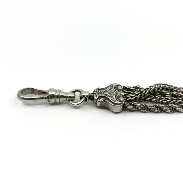 Antique Victorian Sterling Silver 8.5" Albertina Chain & T-Bar Pendant 925