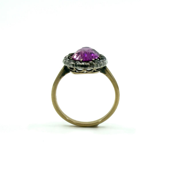 Antique / Art Deco 14ct Gold Pink Sapphire & Rose Cut Diamond Ring 585 Size O