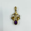 Vintage 9ct Gold Pearl & Purple Amethyst Lavalier Pendant Art Nouveau Style 375