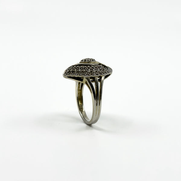 Sterling Silver Natural Diamond Navette Cocktail Ring 925 Size N - O