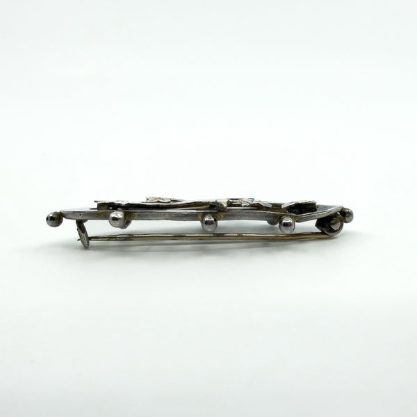 Antique Ewardian Sterling Silver & Rose Gold Swallow Ivy Love Letter Brooch 925