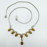 Vintage Sterling Silver Baltic Amber Fringed Drop 19” Necklace 925