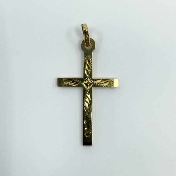 Vintage 9ct Gold Engarved Christian Cross Pendant / Charm 375 Reversible (1994)