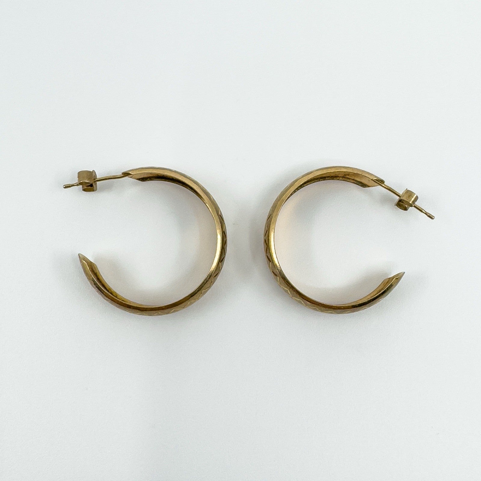 Large Vintage 9ct Gold Matt Diamond Cut Hoop Earrings