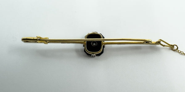 Antique / Art Deco 18ct & 15ct Gold Diamond & Black Onyx Bar Brooch 750