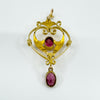 Rare Antique 15ct  Gold Pearl & Pink Tourmaline Lavalier Pendant Art Nouveau