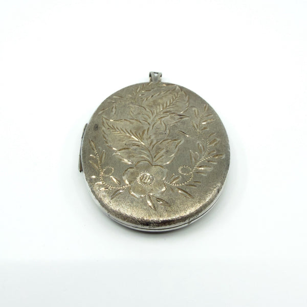 Large Vintage Sterling Silver Oval Floral Engraved Locket 925 (Birm 1973)