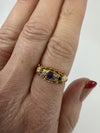 Antique 18ct Gold Diamond & Sapphire Boat Ring 750 Size M - N
