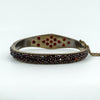 Antique Silver Gilt Bohemian Rose & Flat Cut Garnet Hinged Bangle / Bracelet