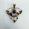 Vintage 9ct Gold 1ct Purple Amethyst & Pearl Lavalier Pendant Art Nouveau 375