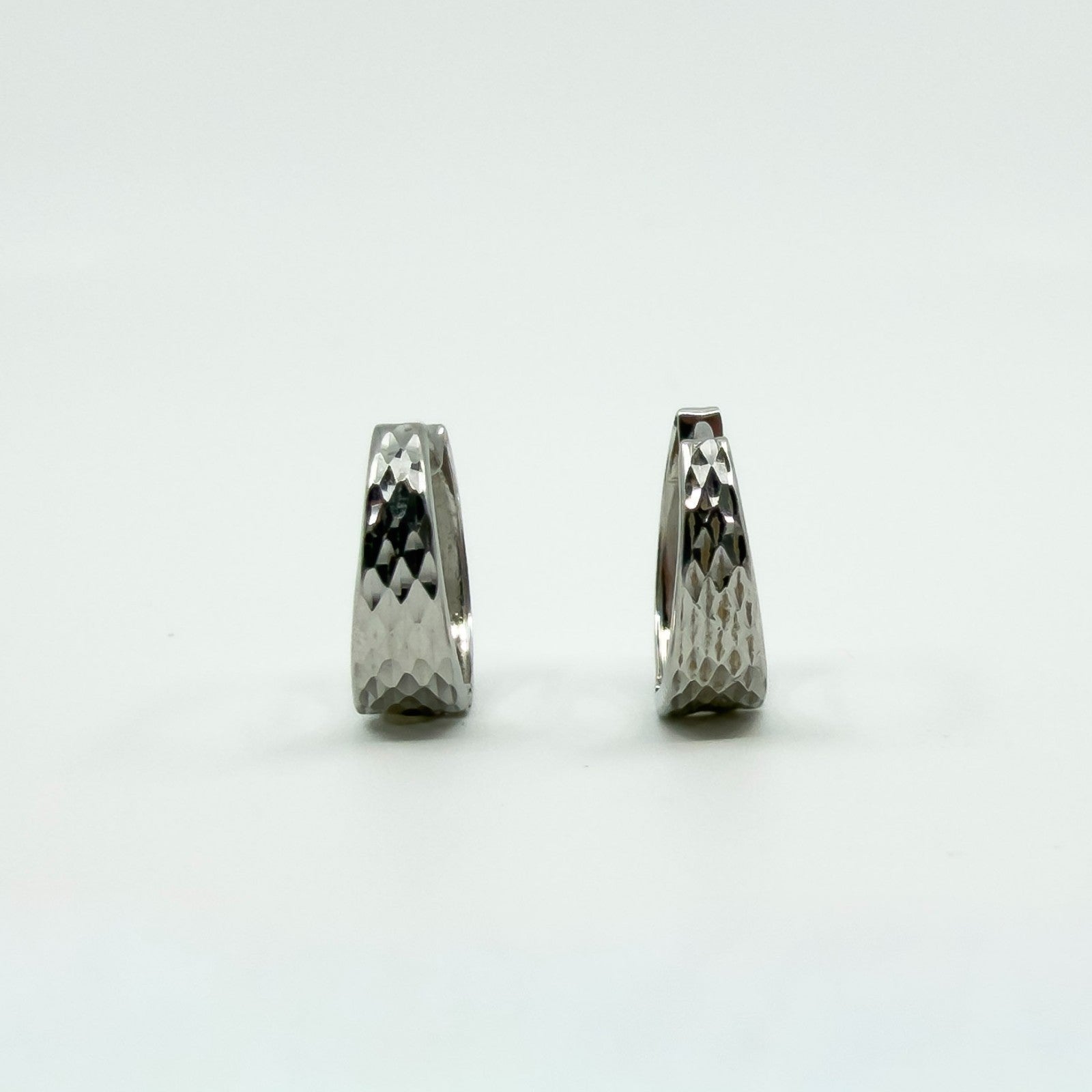 9ct White Gold Small Diamond Cut Huggie Hoop Earrings 375