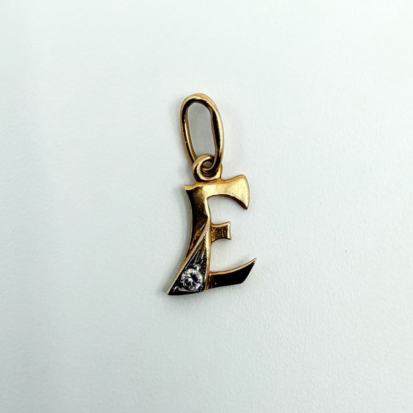 Tiny 14ct Gold Initial E CZ Pendant / Charm 585
