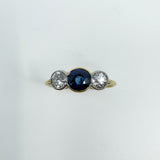 Vintage 18ct Gold 1.10ct Diamond & Sapphire Trilogy Ring 750 Size P