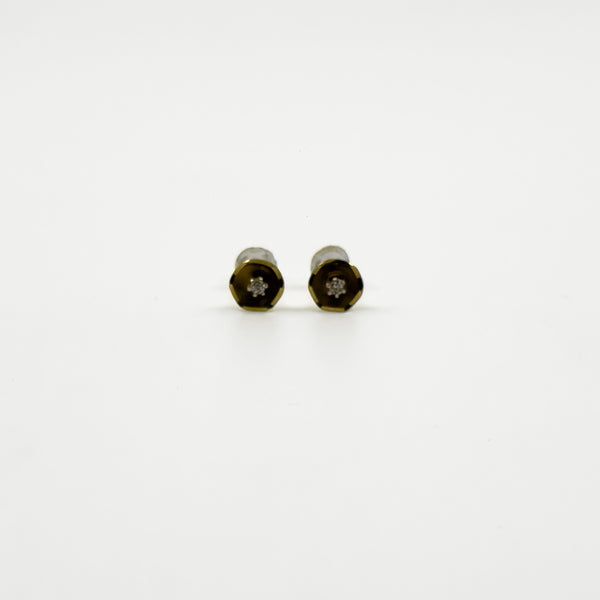 Vintage 9ct Gold Tiny Diamond Solitaire Stud Earrings 375 (1978)