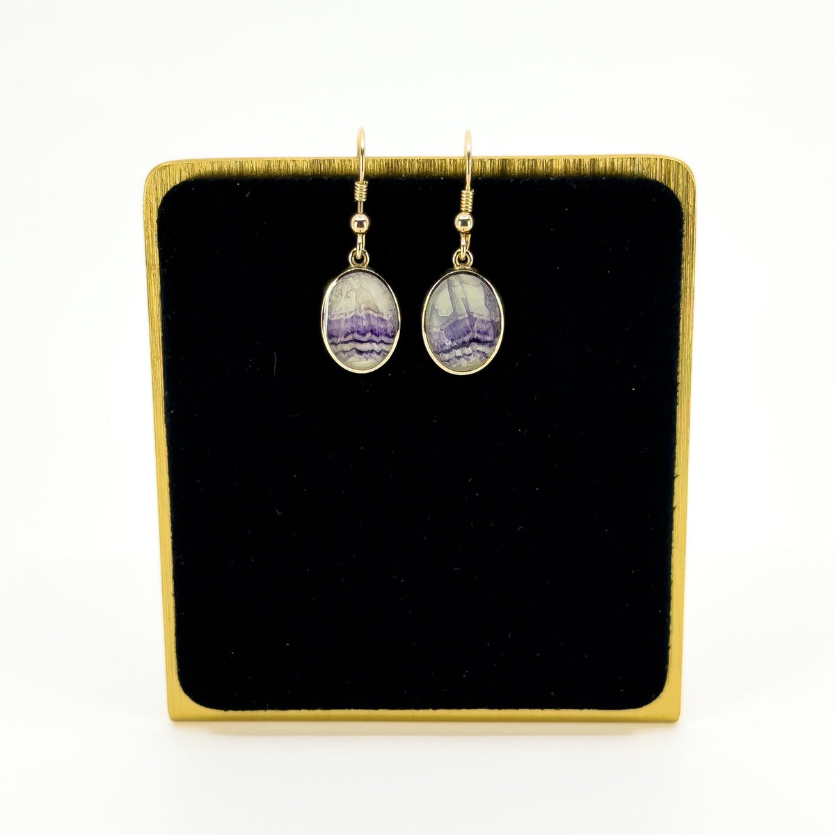 Vintage 9ct Gold Fob Earrings Blue John & Black Onyx 375 by David Scott Walker