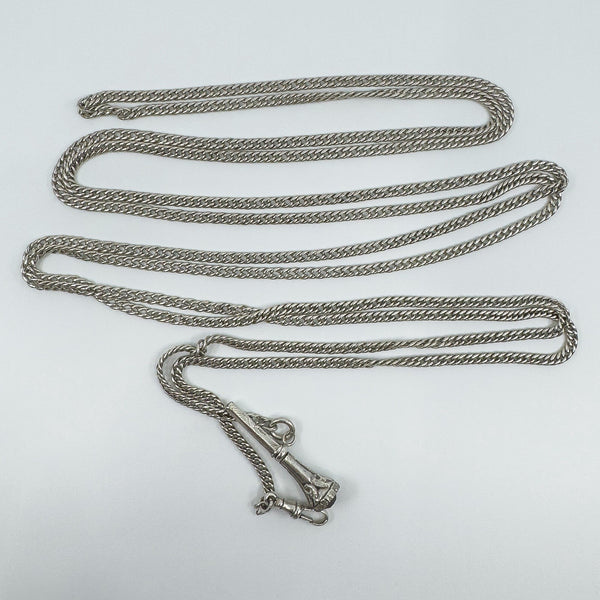 Vintage Sterling Silver 72” Guard / Muff Chain Dog Clip & Charm 925 58g