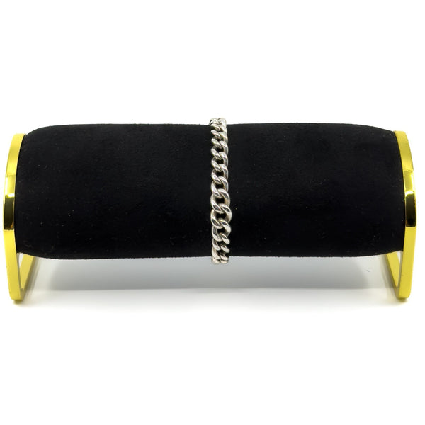 Chunky Sterling Silver Vintage Curb Links Bracelet Dog Clip & T-Bar Charm 925