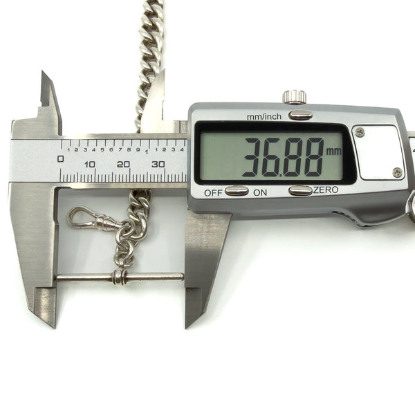 Chunky Sterling Silver Vintage Curb Links Bracelet Dog Clip & T-Bar Charm 925