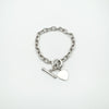 Love Heart Charm & T-Bar Toggle Bracelet in Sterling Silver 925 15g